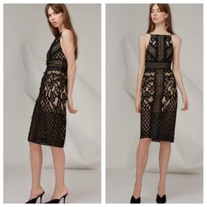 Keepsake The Label Bridges Lace Overlay Low Back Midi Cocktail Dress Medium